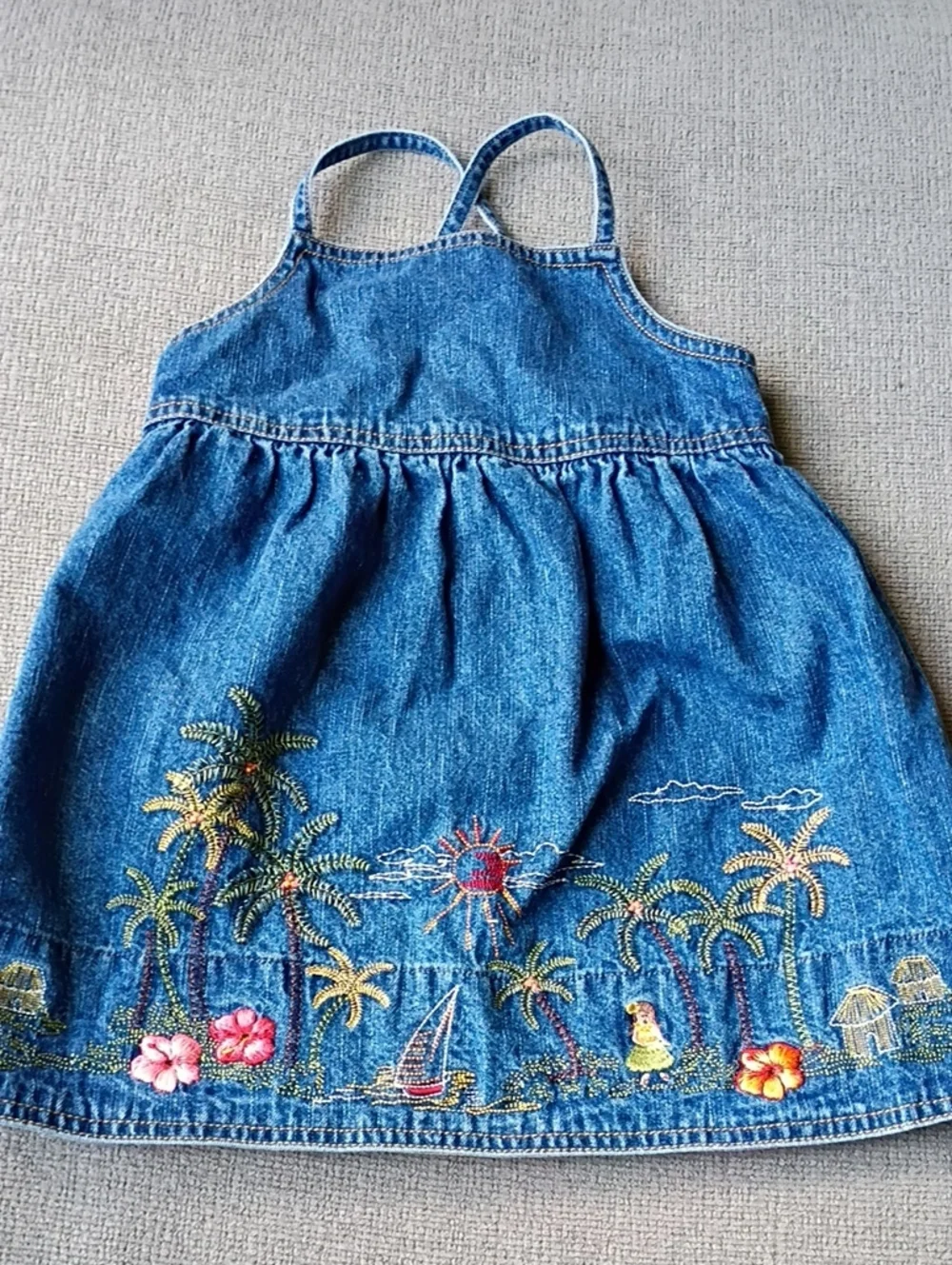 Tropical Embroidered Denim Toddler Dress